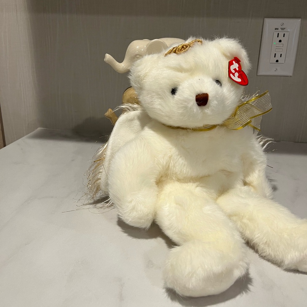 Beanie baby Romero White Plush Teddy Bear with angel wings